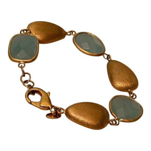 Rivka Friedman 18k Gold Clad Pebble & Aquamarine Rock Blue Crystal Bracelet OS - Picture 8 of 9